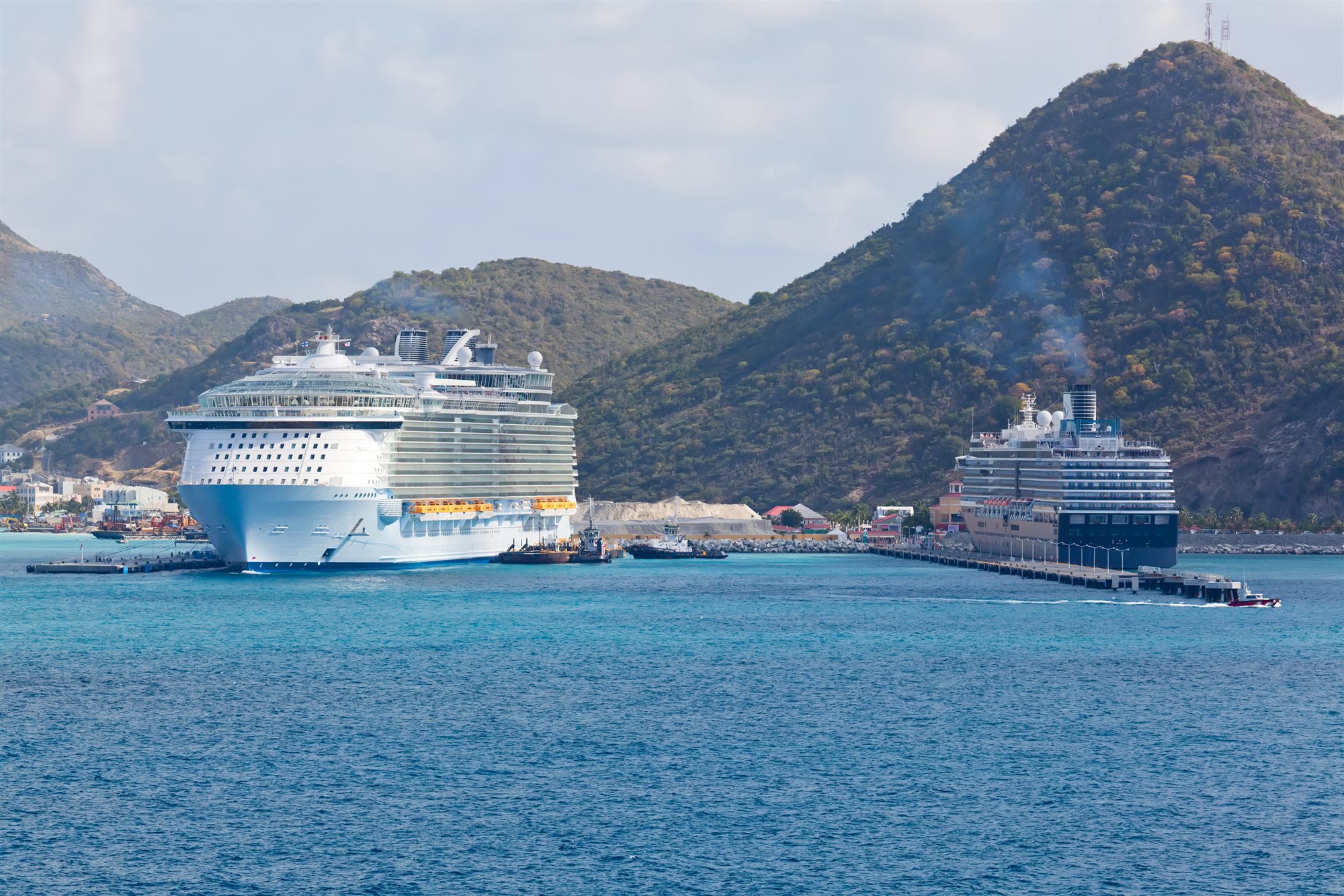 Cruise ships docked at St. Thomas in the Eastern Caribbean